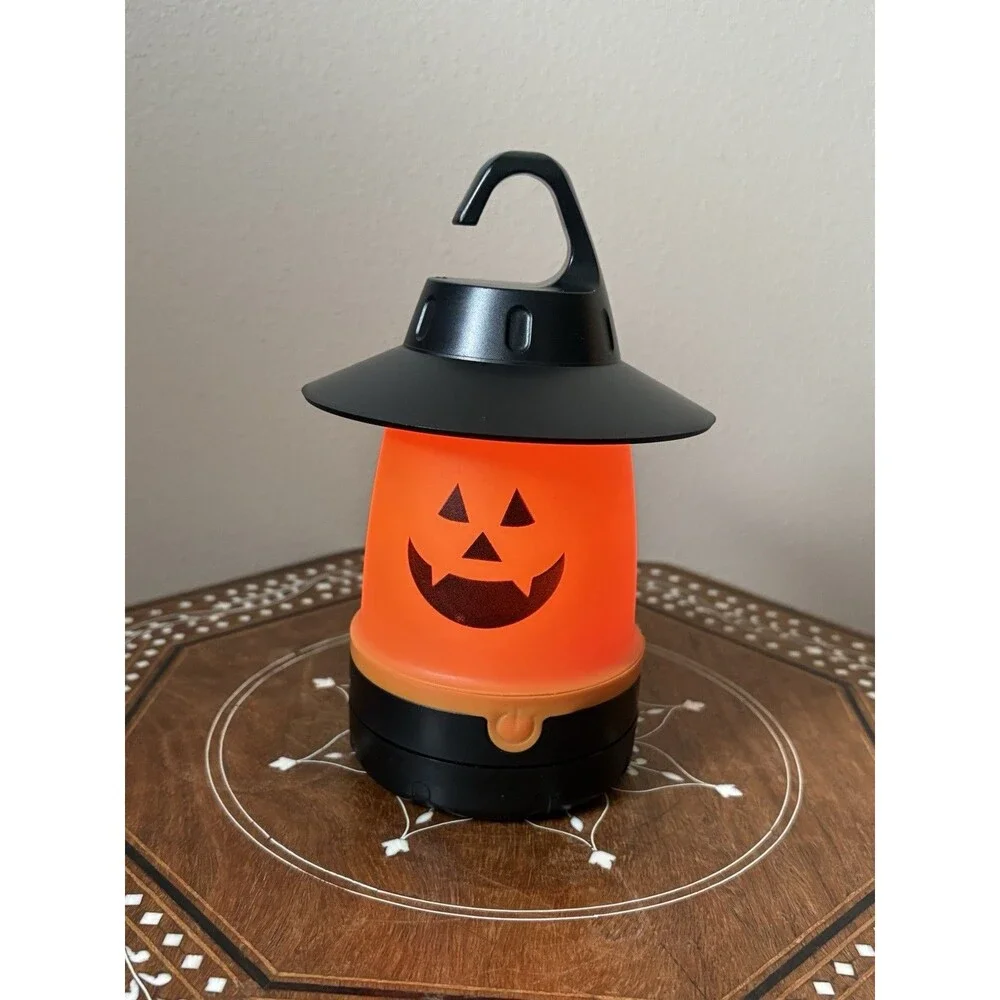 Halloween Hanging Orange Jack-O-Lantern Black Witch Hat LED Light